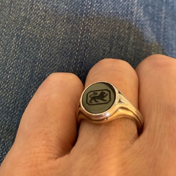 Ralph Lauren 925 Sterling Silver Onyx Lion Intaglio Signet Ring - Picture 6 of 16